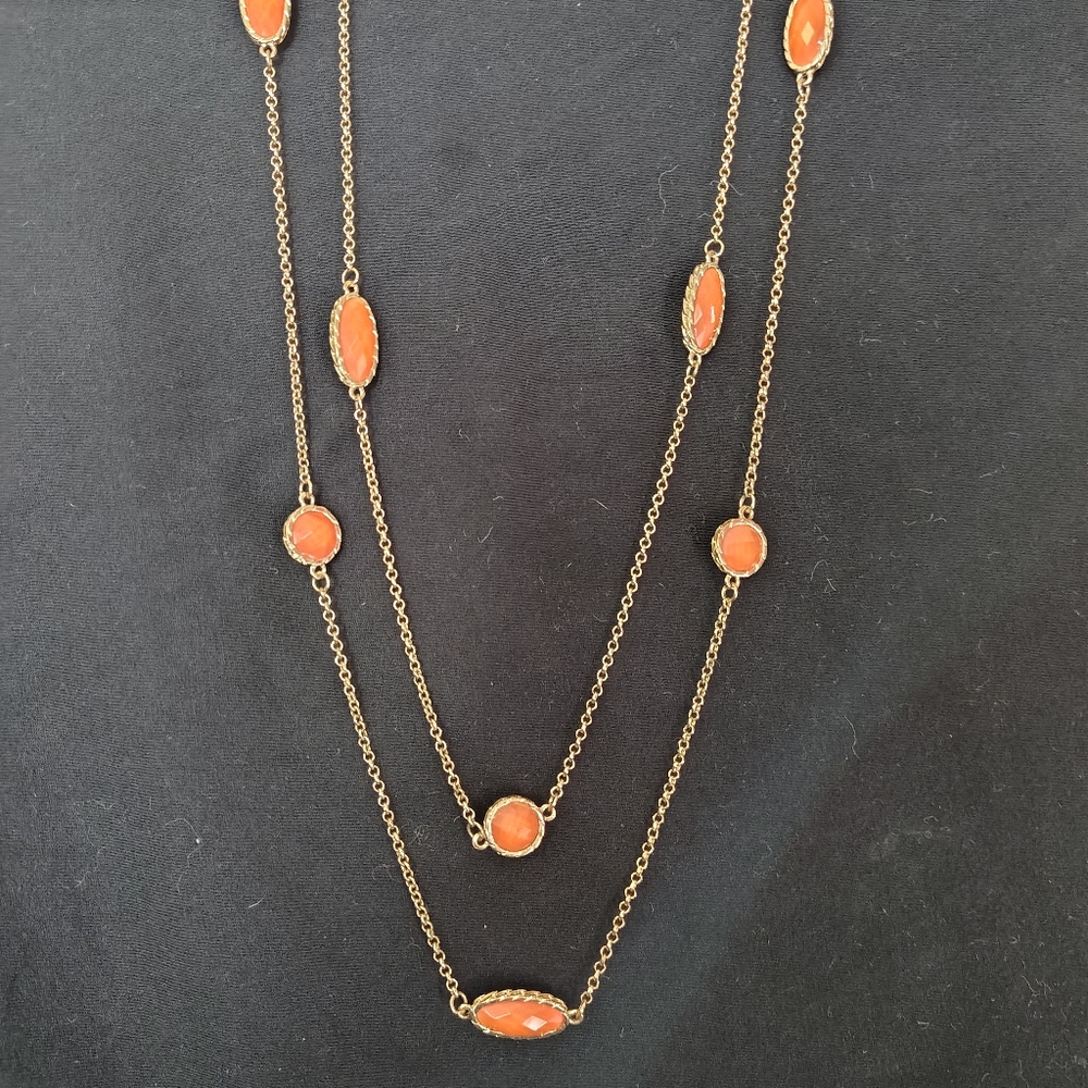 36" Double Stranded Gold Necklace with Spiny Oyster Stone
